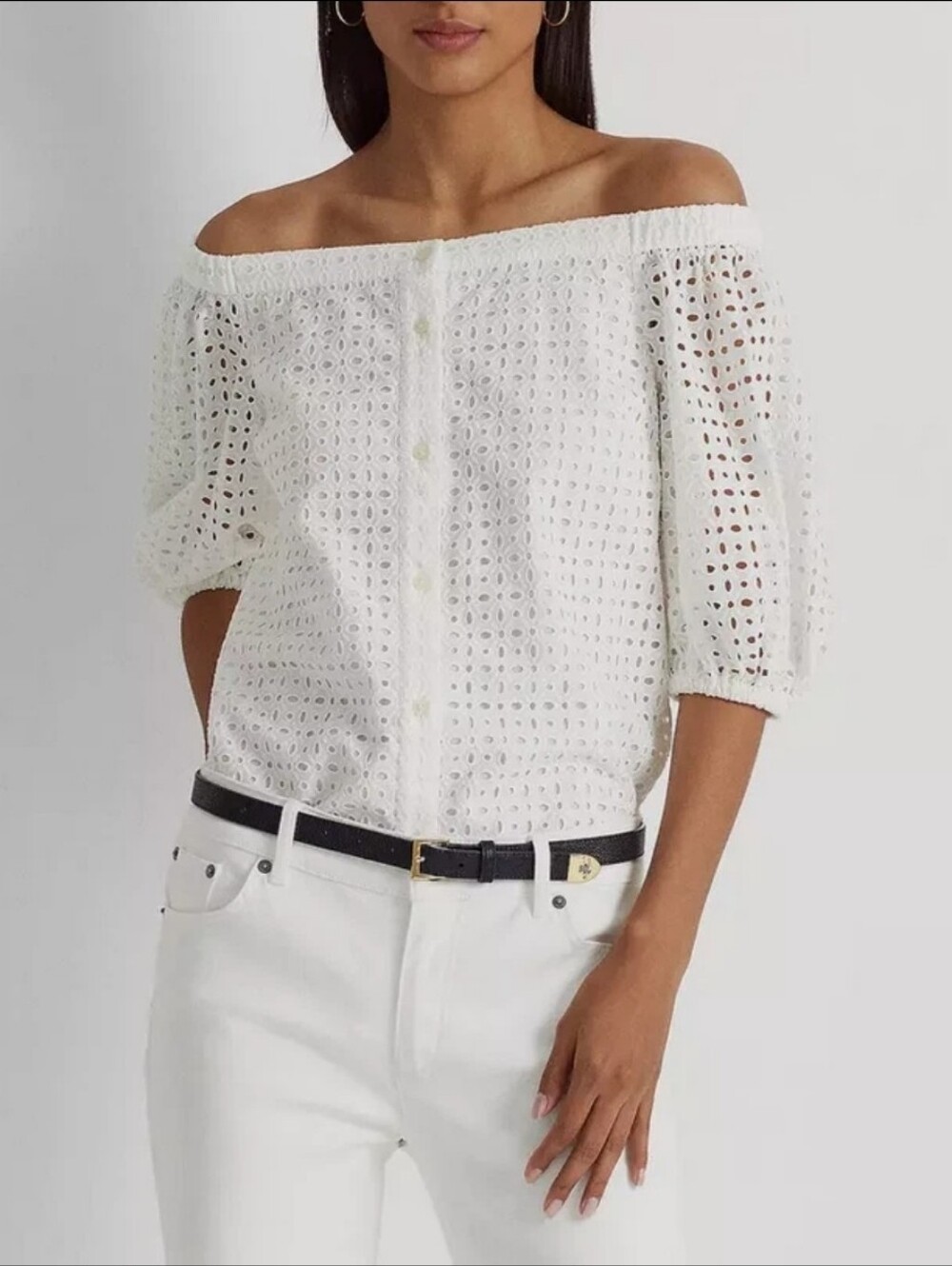 LAUREN Ralph Lauren Blouse White Eyelet Lined 2XL New With Tags Retail $165